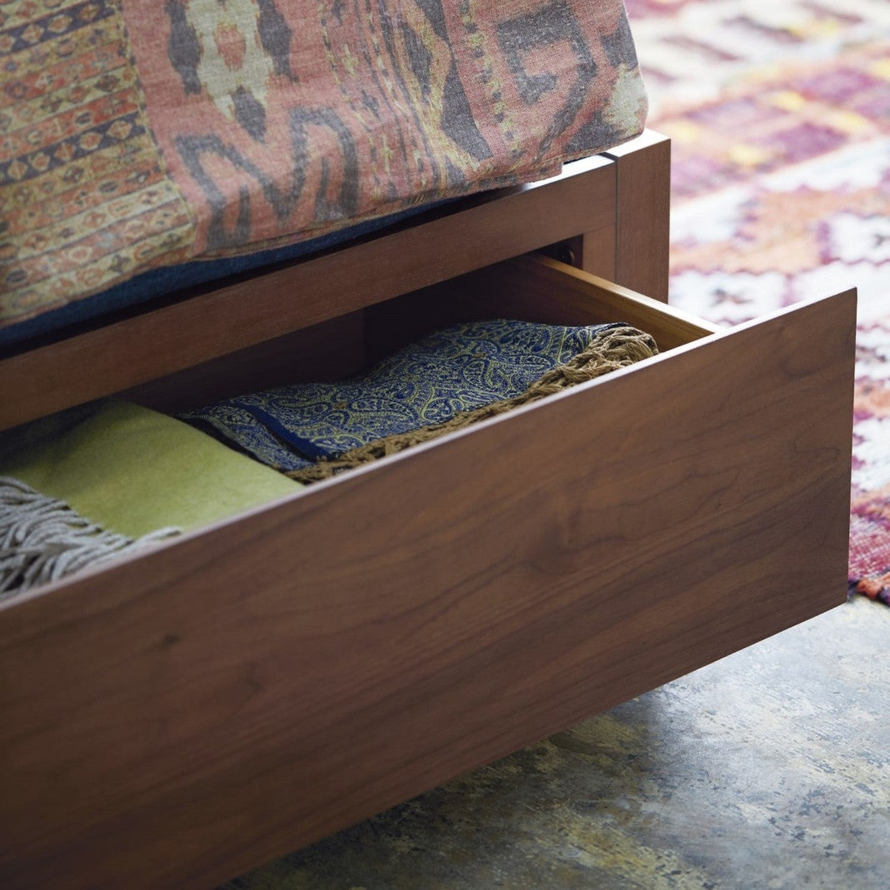 Urban Modern Walnut Queen Platform Storage Bed Frame
