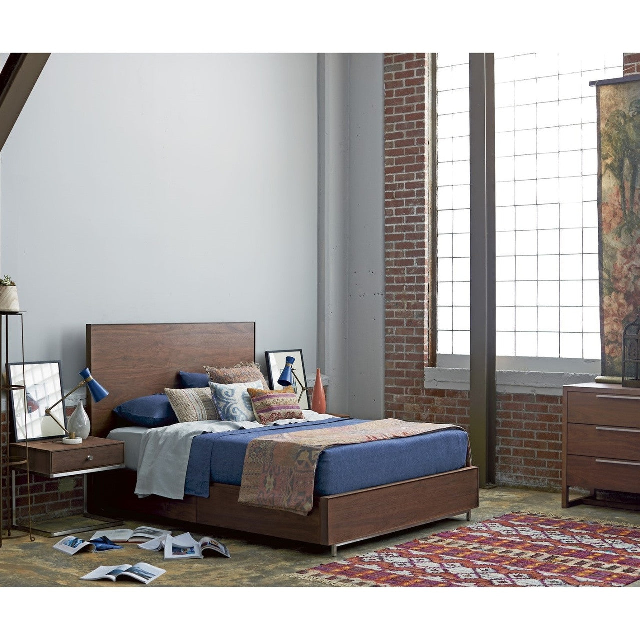 Urban Modern Walnut Queen Platform Storage Bed Frame