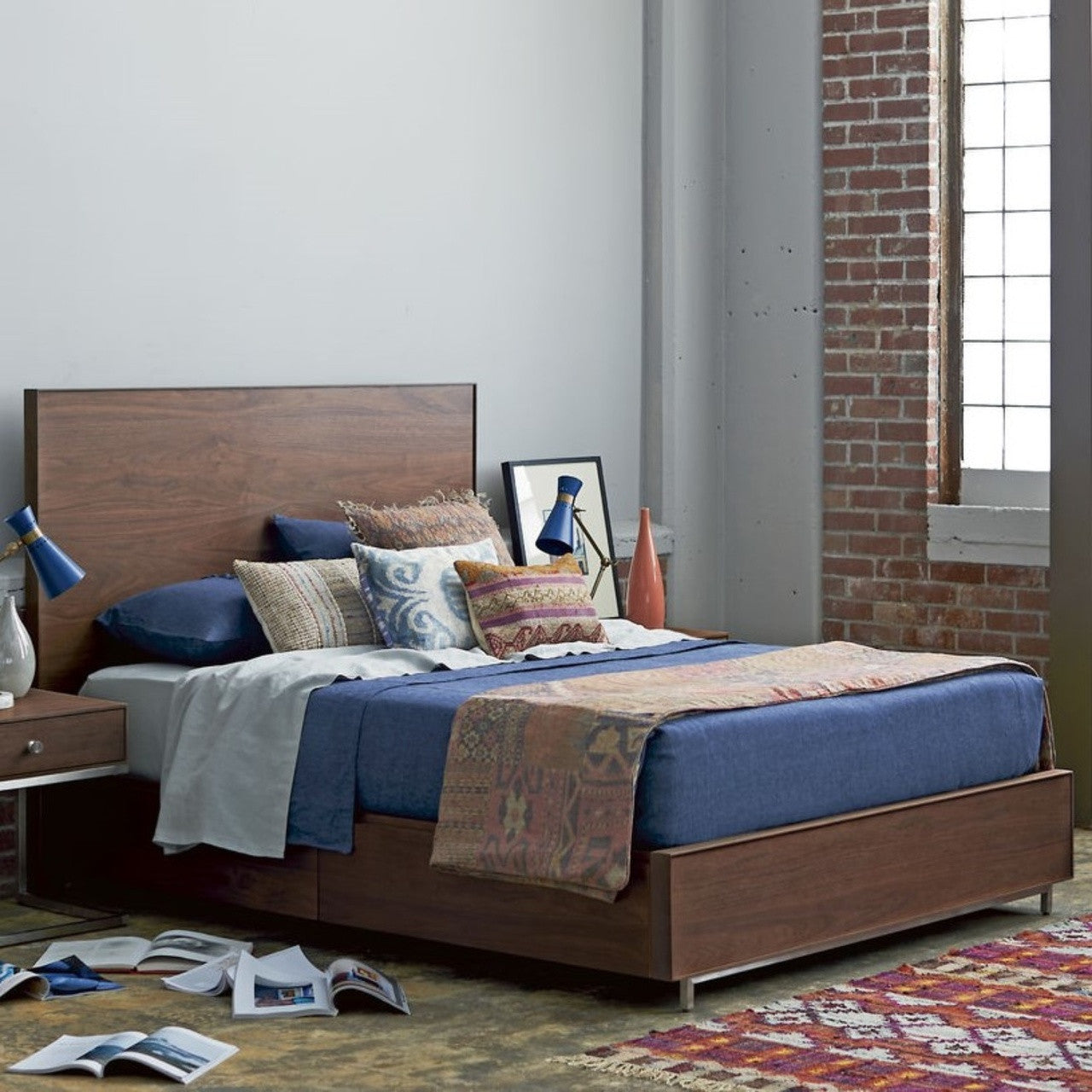 Urban Modern Walnut Queen Platform Storage Bed Frame