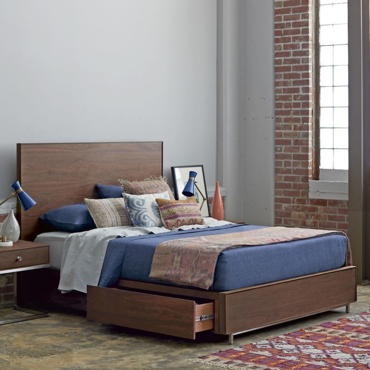 Urban Modern Walnut King Platform Bed with Drawers