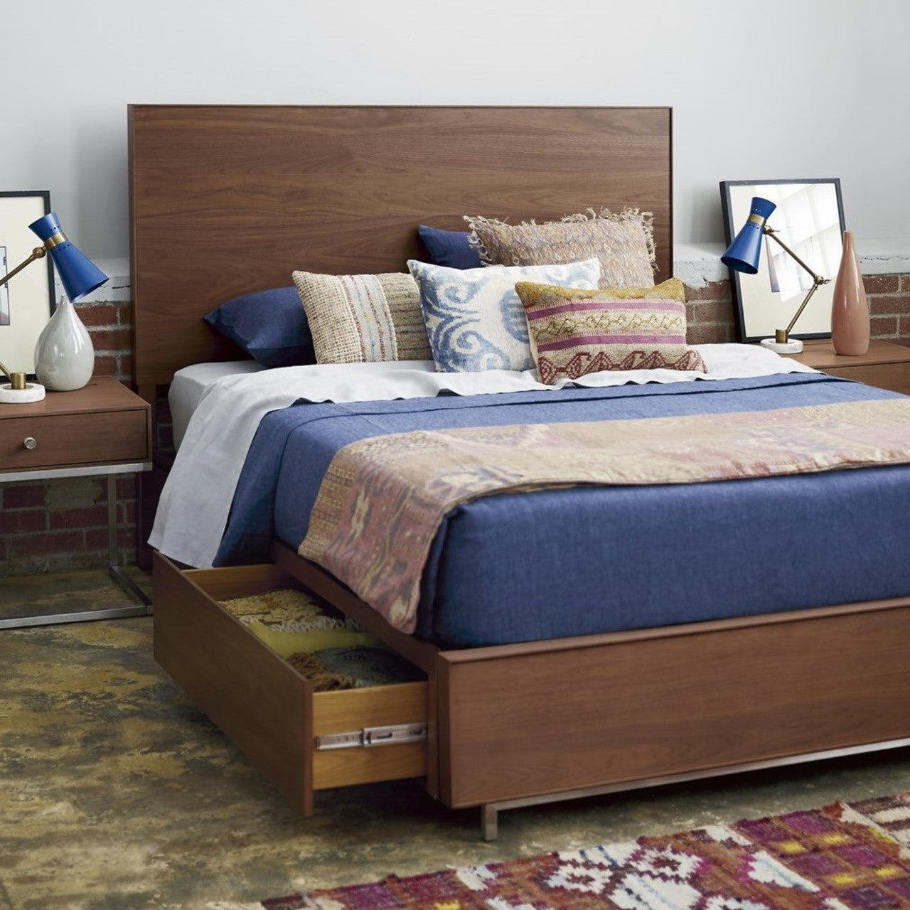 Urban Modern Walnut King Platform Bed Frame with Storage