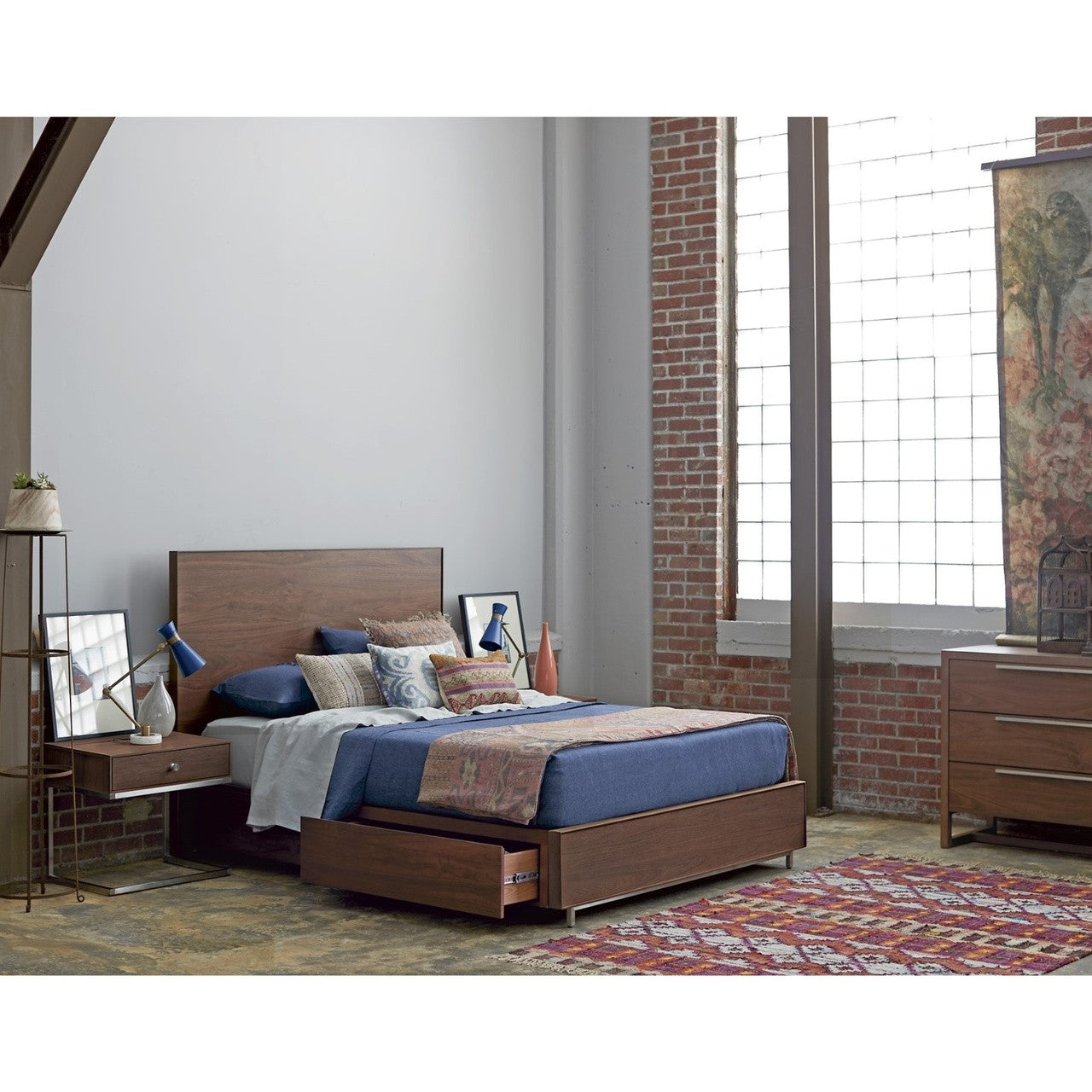 Urban Modern Walnut King Platform Storage Bed Frame