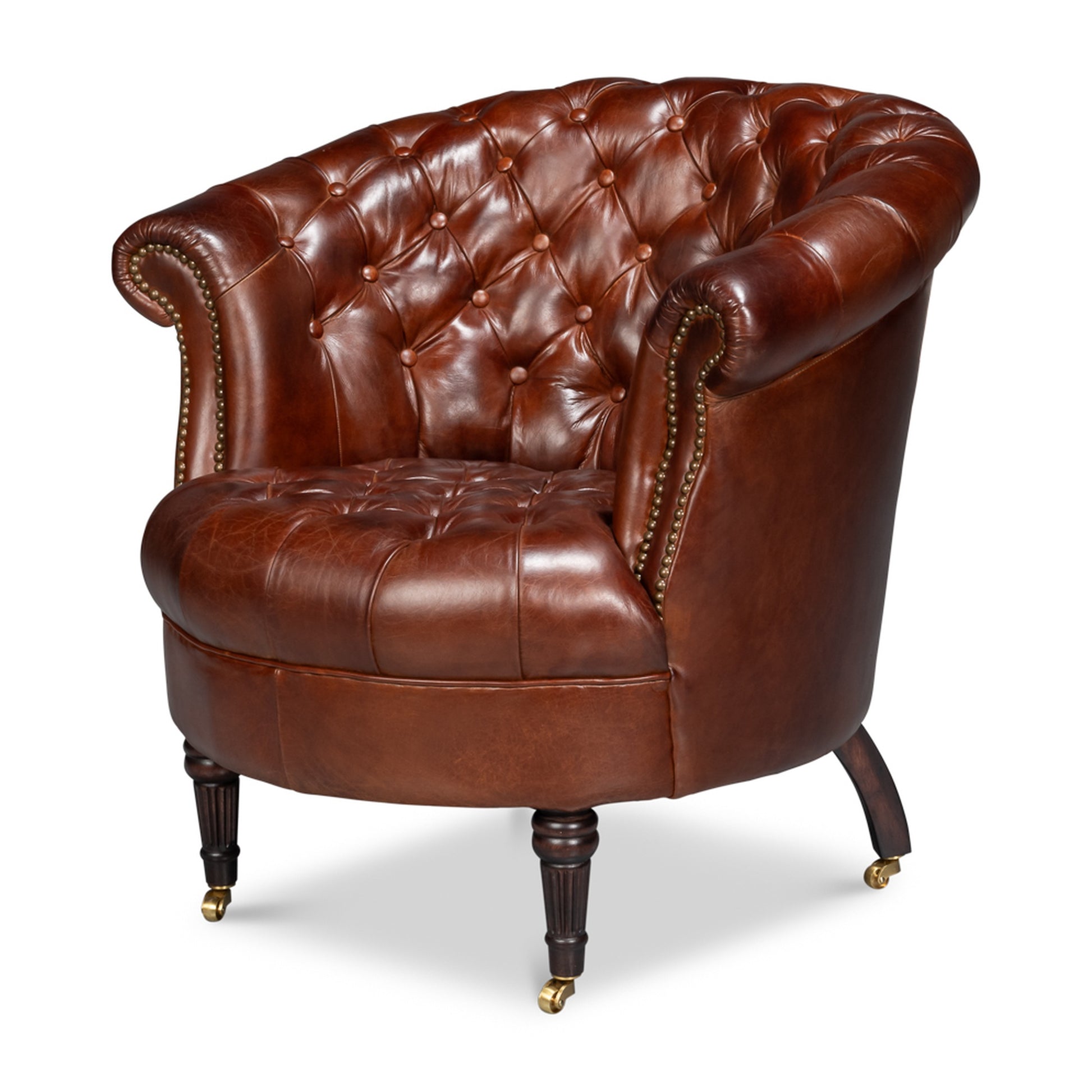 Bastian Armchair, Newark Brown Leather by Sarreid Ltd
