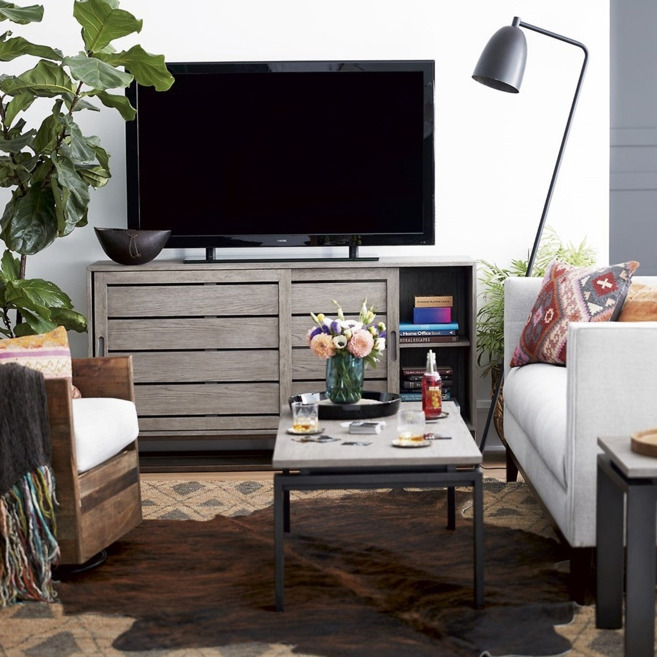 Gabby Modern Oak Sliding Door Media TV Cabinet 64"