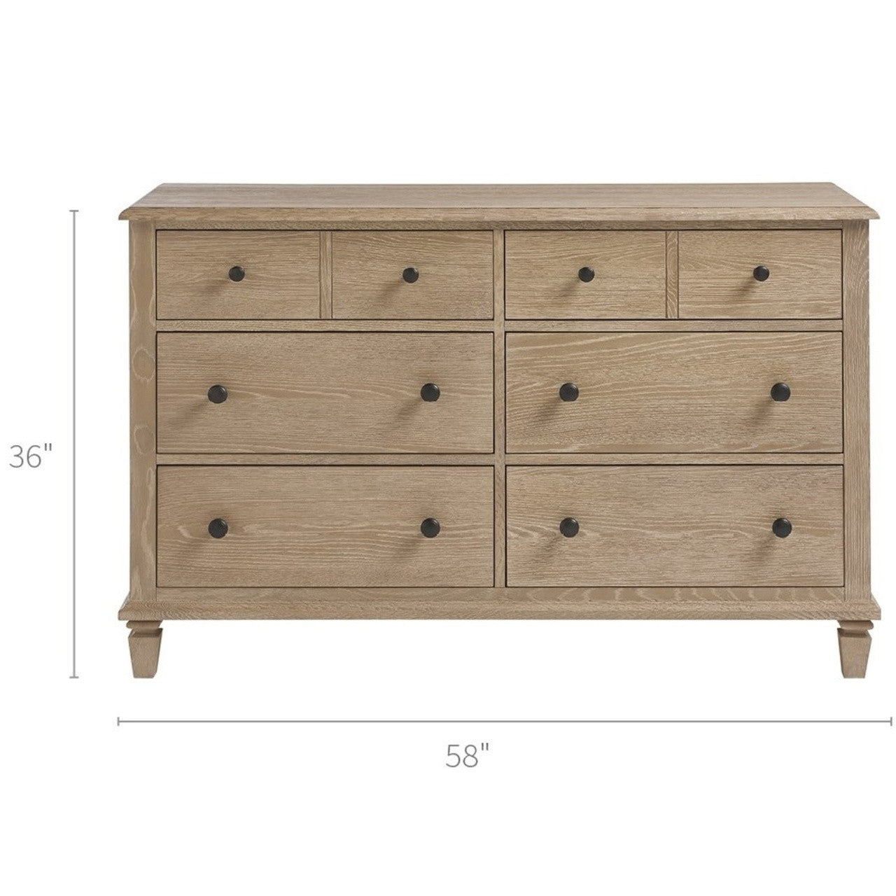 Antibes Oak Wood 6 Drawers Dresser 58"