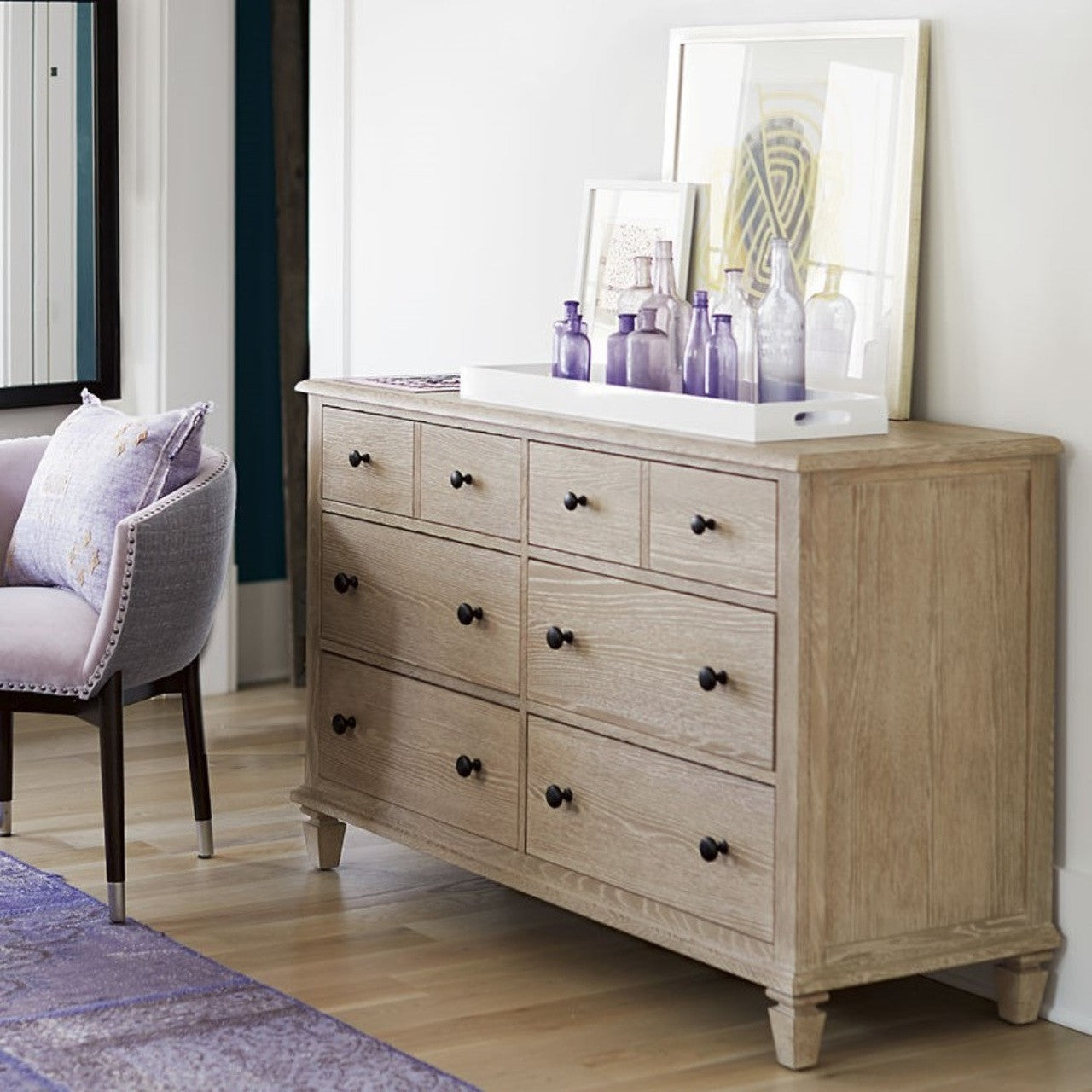 Antibes Oak Wood 6 Drawers Dresser 58"