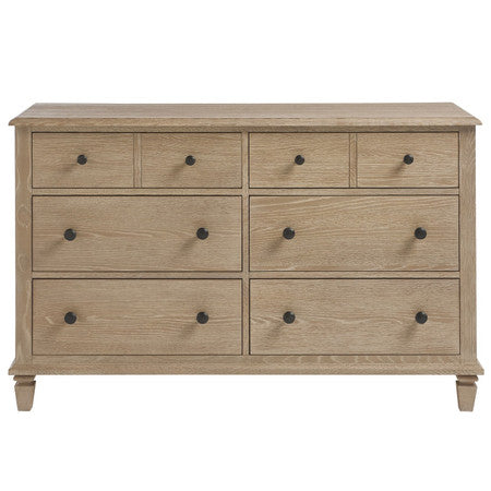 Antibes Oak Wood 6 Drawers Dresser 58"