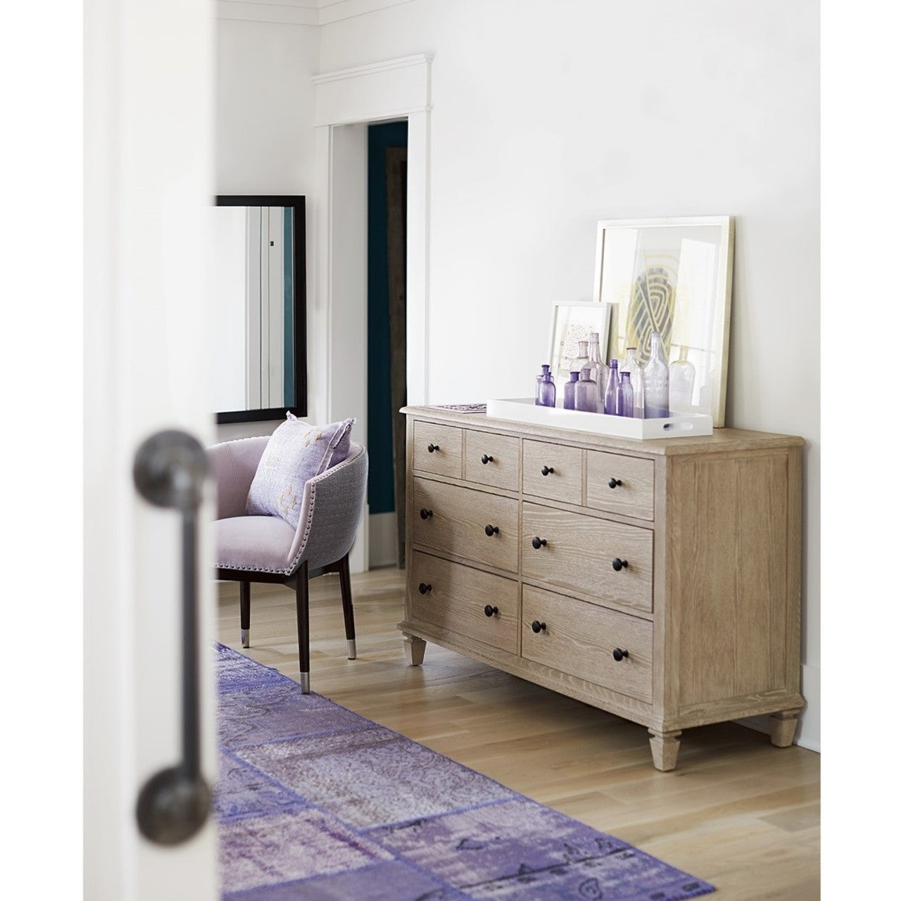 Antibes Oak Wood 6 Drawers Dresser 58"