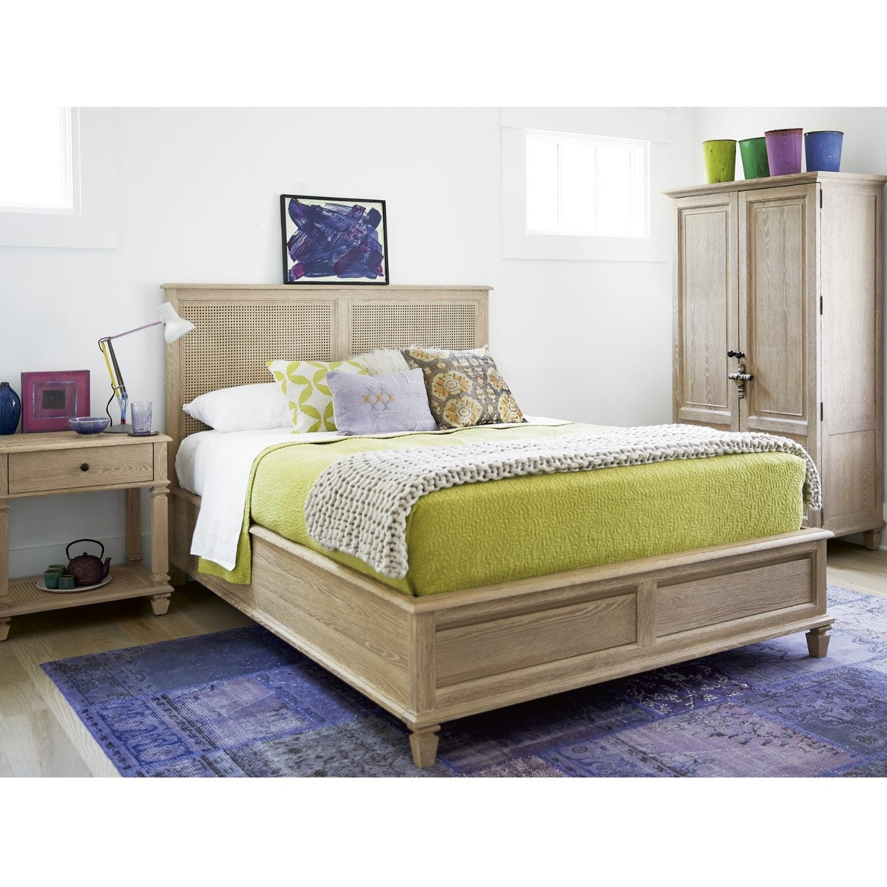 Antibes Rattan Headboard Queen Storage Bed