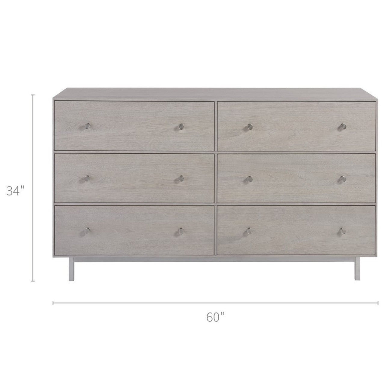 Urban Modern Mist Gray 6 Drawers Dresser 60"