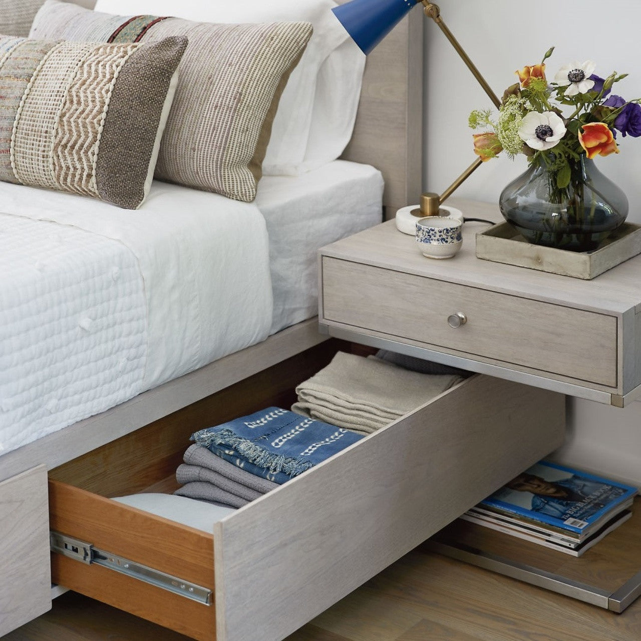 Urban Modern Mist Gray King Platform Bed Frame with Storage