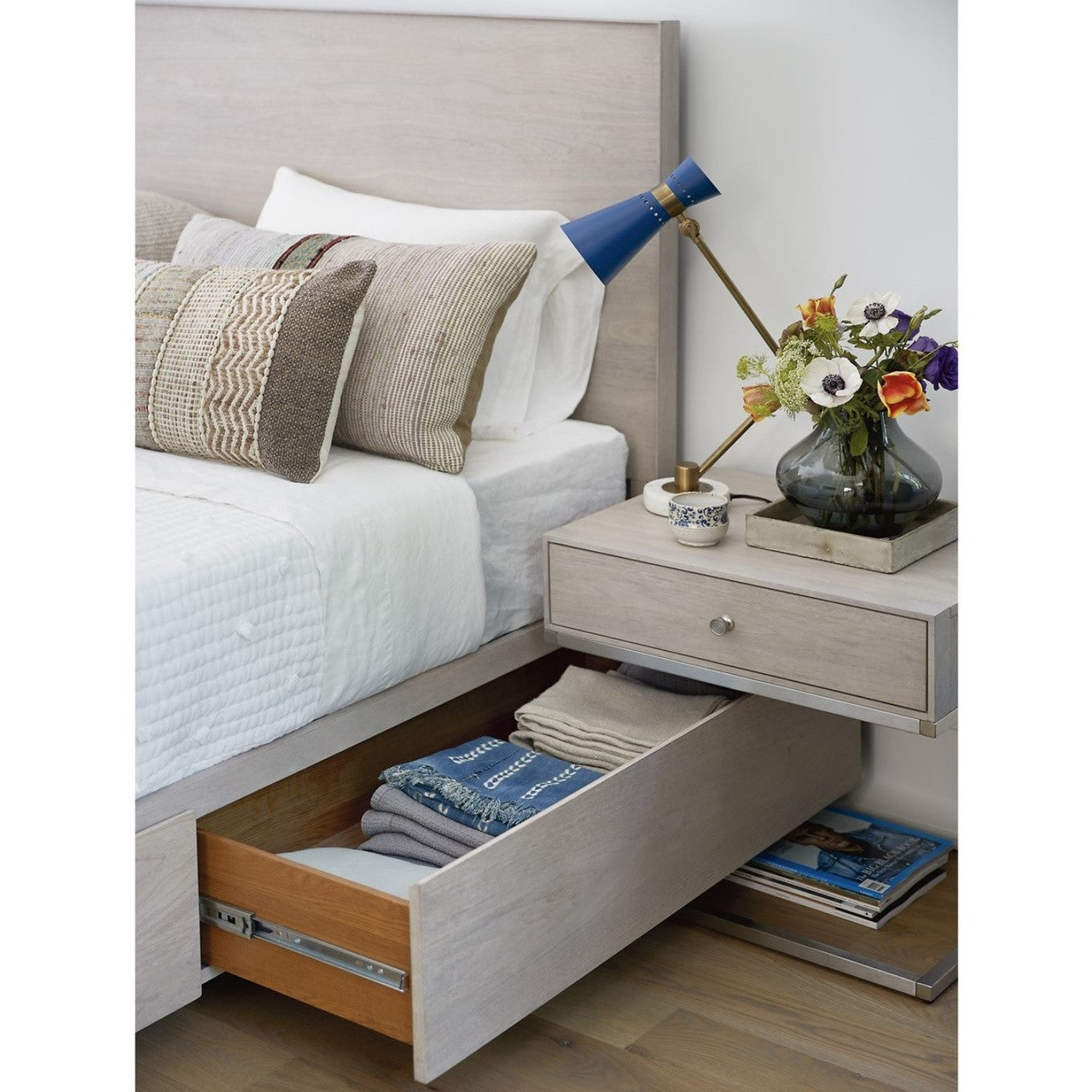 Urban Modern Mist Gray King Platform Bed Frame with Drawers