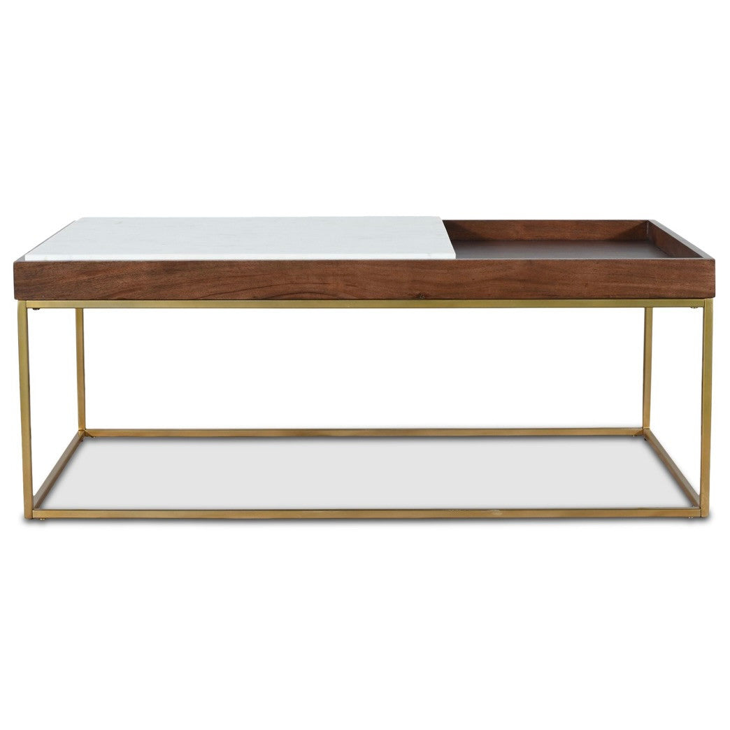 Serene 45" White Marble Coffee Table Walnut