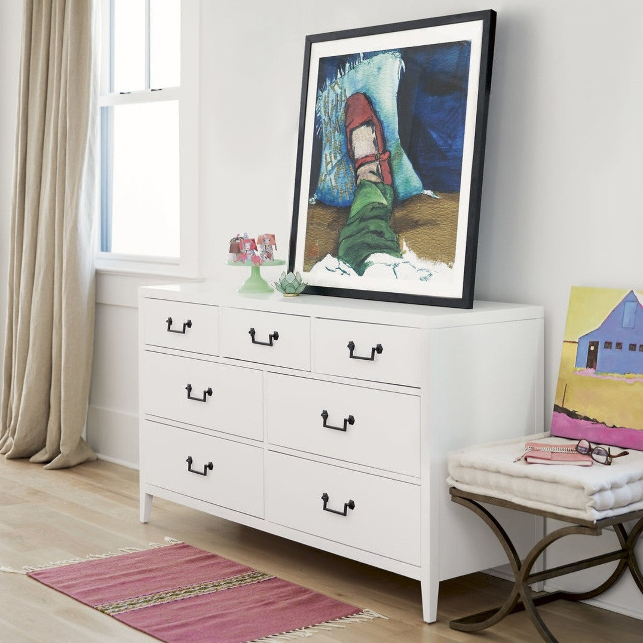 Boho Chic Modern 7-Drawers White Dresser 62"