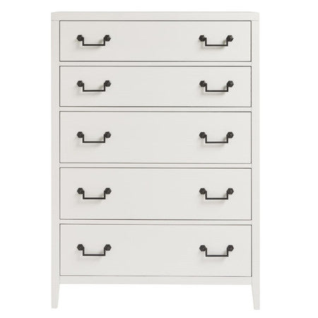 Boho Chic Modern White 5 Drawers Tall Chest