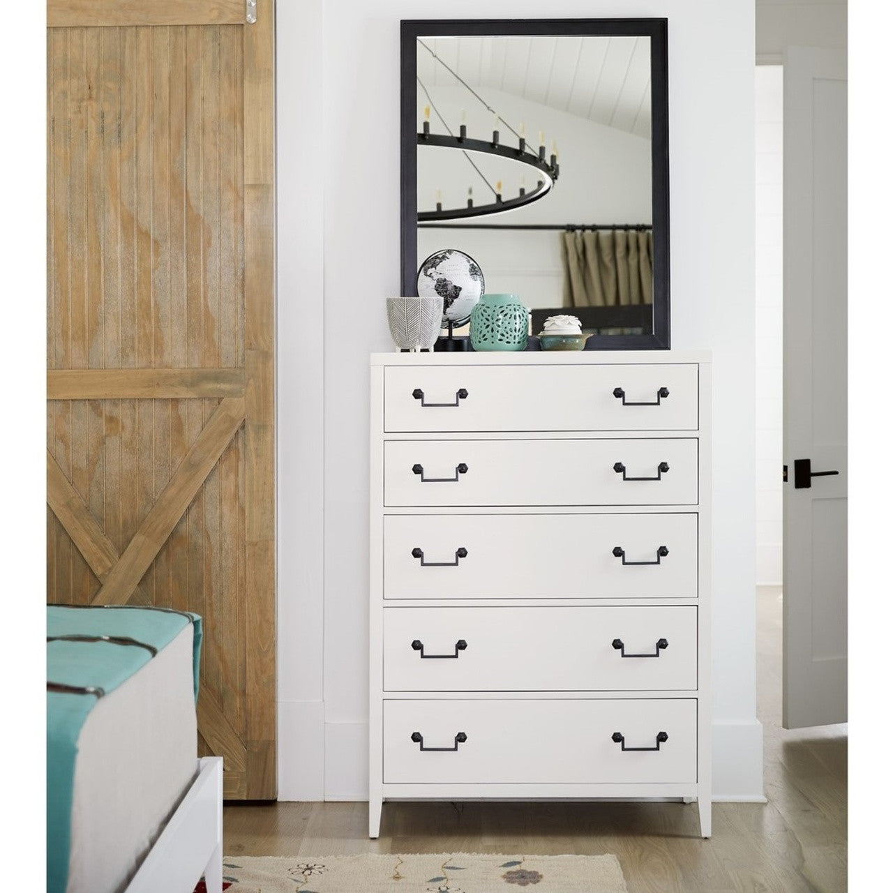 Boho Chic Modern White 5 Drawers Tall Dresser