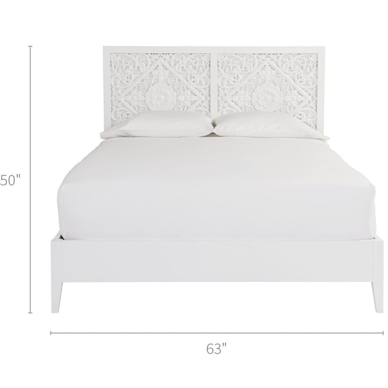 Boho Chic Carved Headboard White Queen Bed
