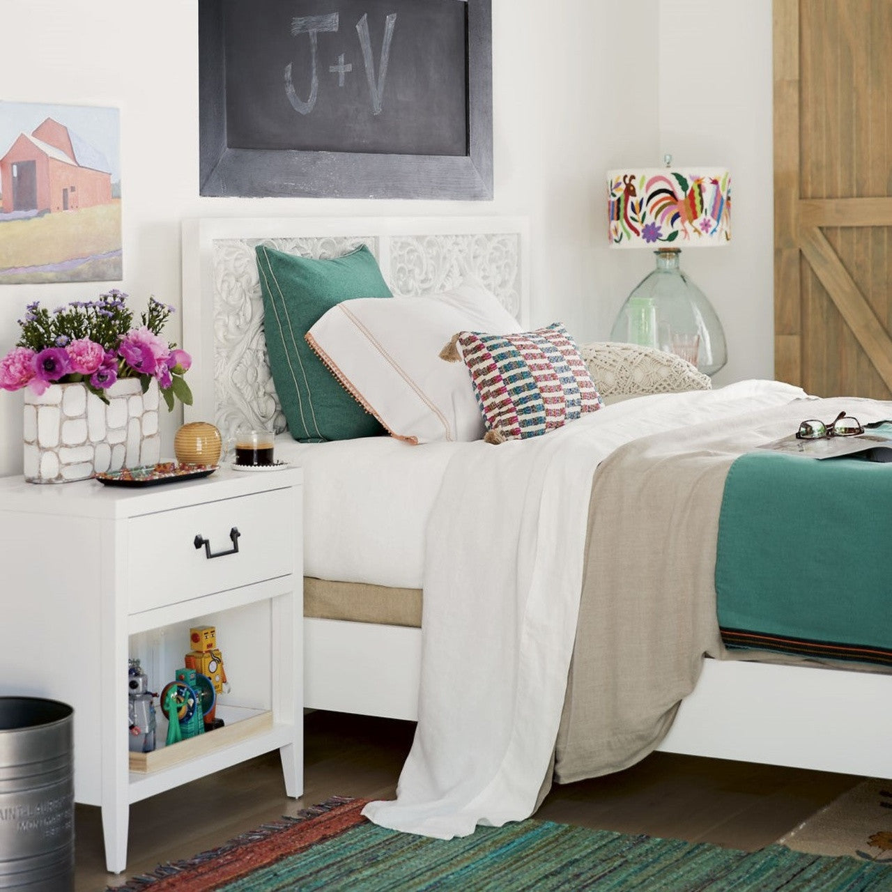 Boho Chic Carved Headboard White Queen Beds