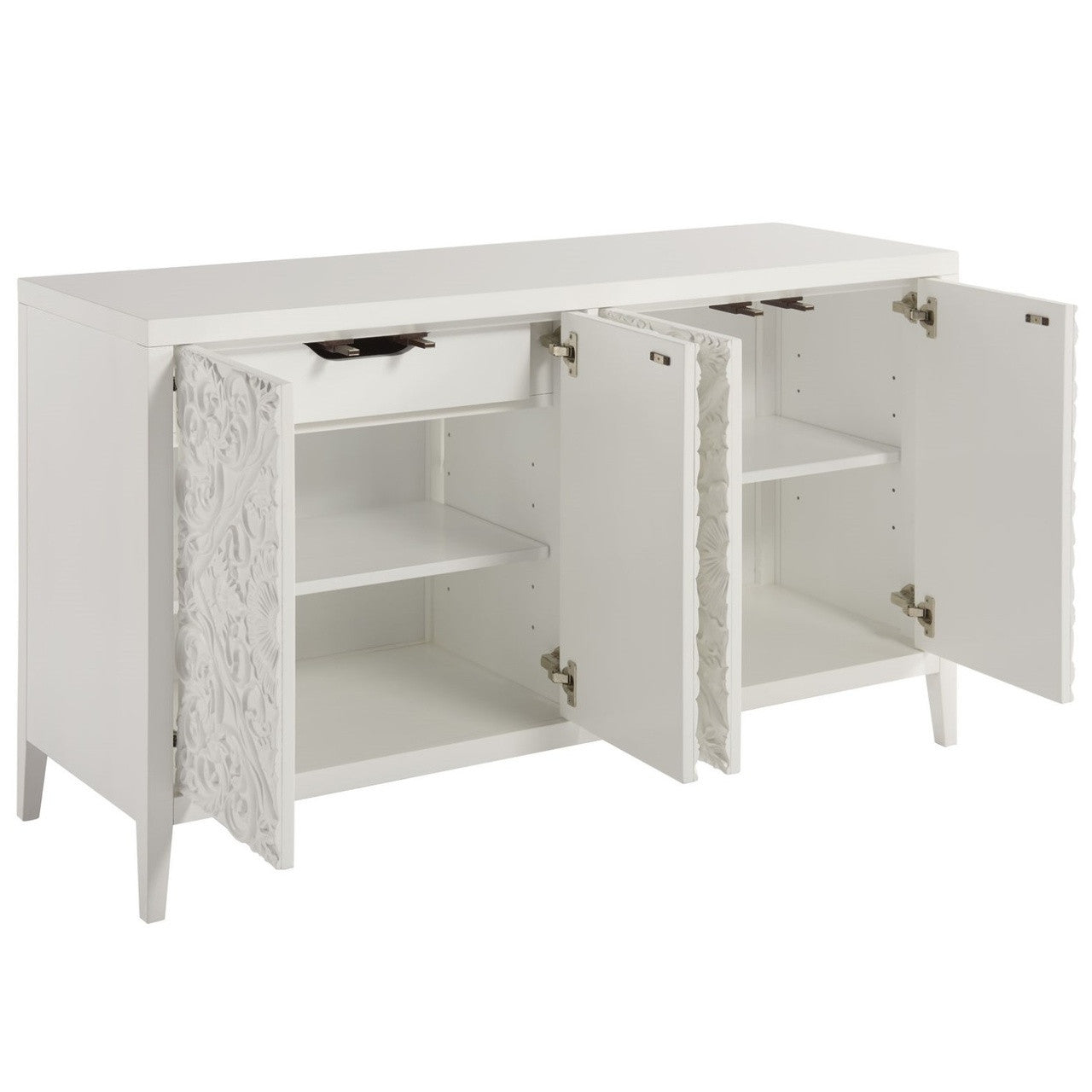 Boho Chic Carved Door White Media Stand