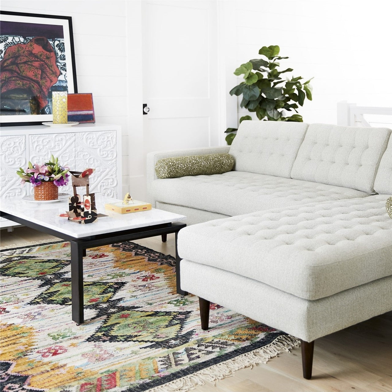 Boho Chic Carved Door White Sideboard