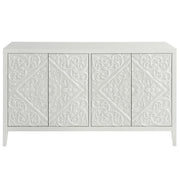Boho Chic Carved Door White Media Cabinet 58"
