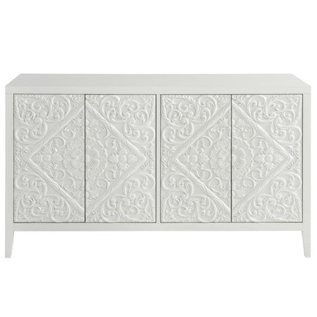Boho Chic Carved Door White Media Cabinet 58"