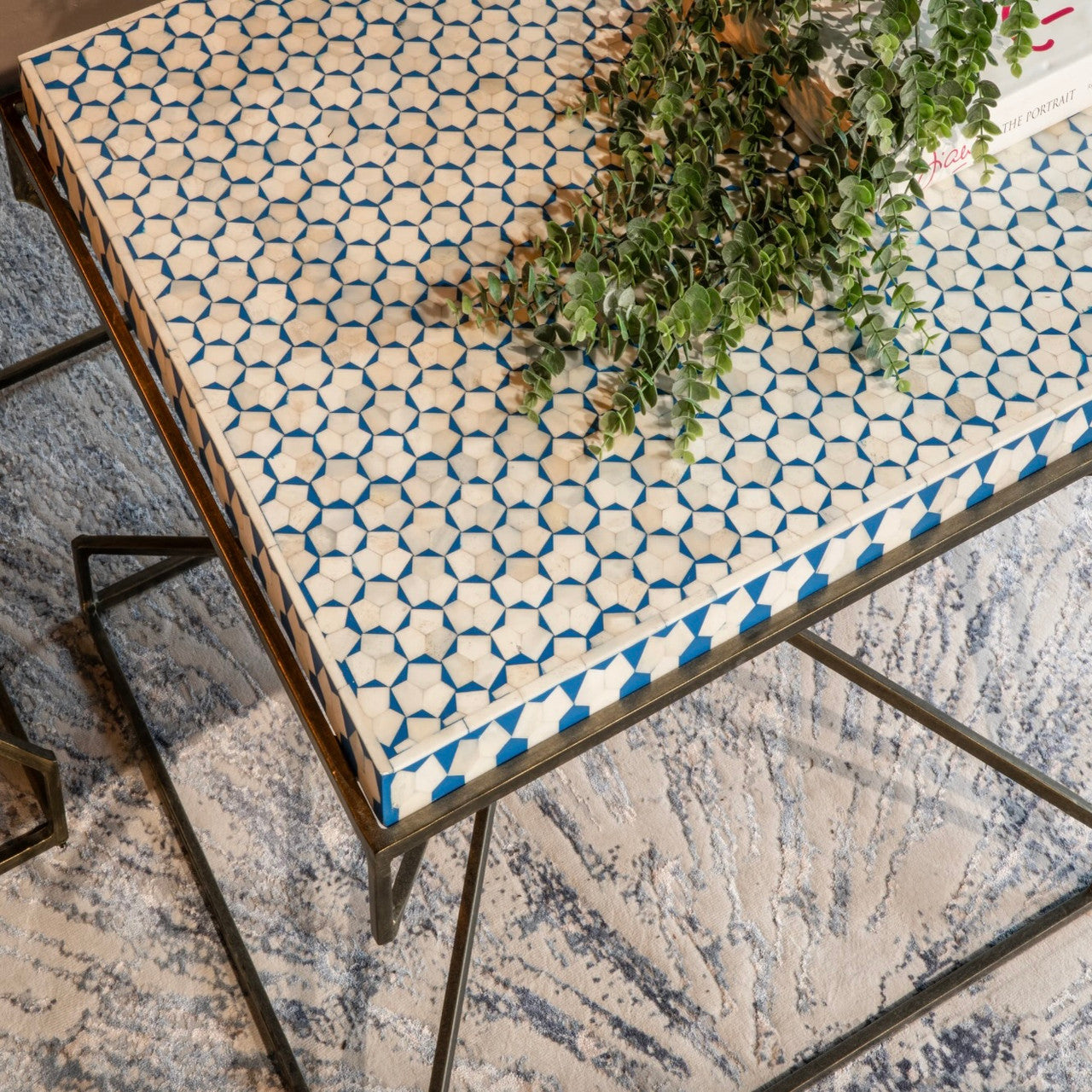 Tara Side Table with Bone Inlay and Brass 24"