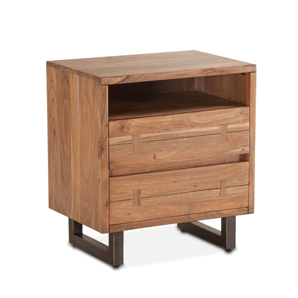 Live Edge Solid Wood & Iron 2-Drawer Nightstand - Smoked Acacia