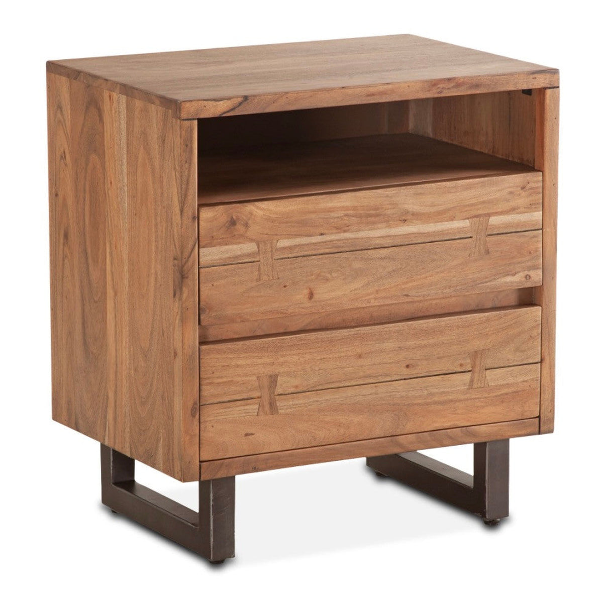 Live Edge Solid Wood & Iron 2-Drawer Nightstand - Smoked Acacia