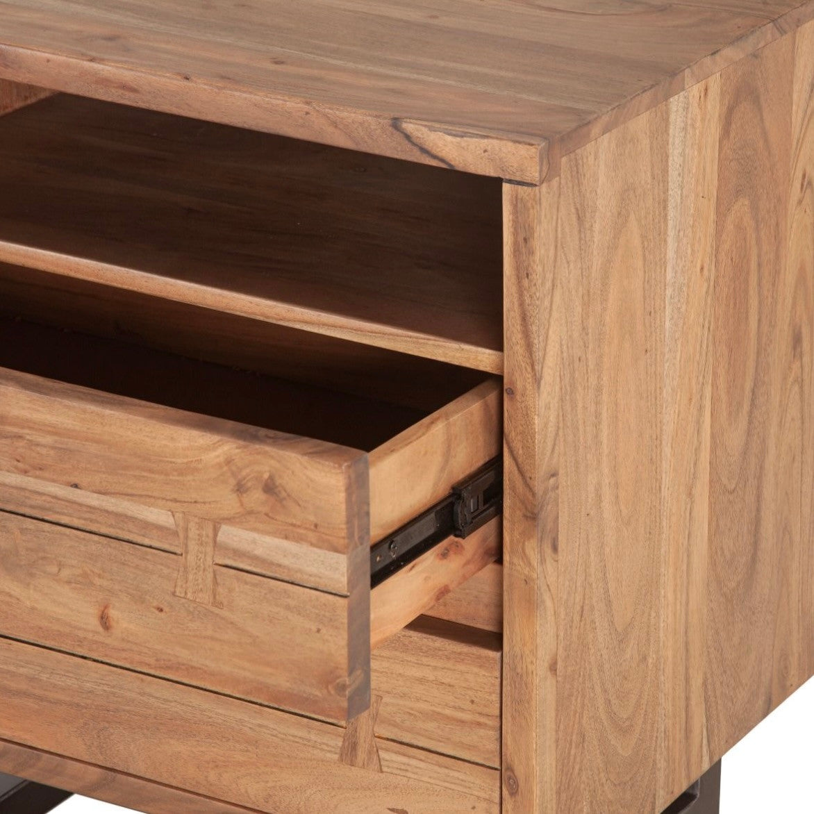 Live Edge Solid Wood & Iron 2-Drawer Nightstand - Smoked Acacia