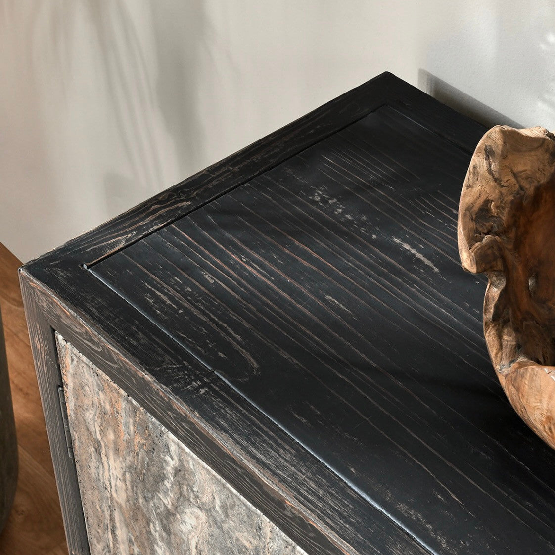 Lisbon 6-Door Reclaimed Wood and Travertine Sideboard 103"