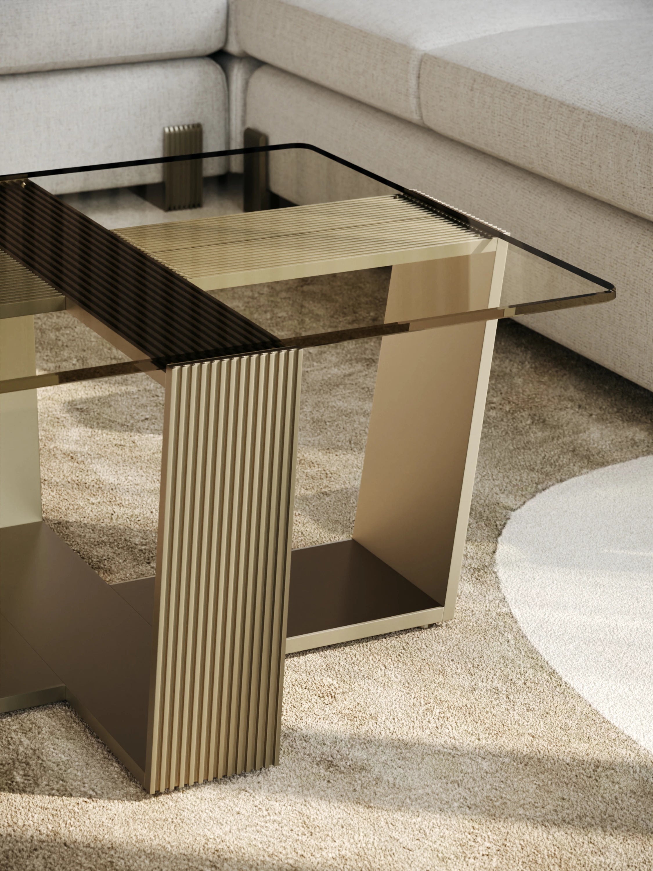Counter Balance Cocktail Table Brushed Gold 61" by Caracole - view 3