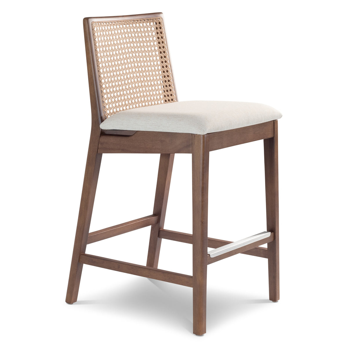 Modern Brazilian Nardia Cane Counter Stool Medley Ivory Seat Nogal Frame - Nogal Cane Webbing by Urbia - detail 3