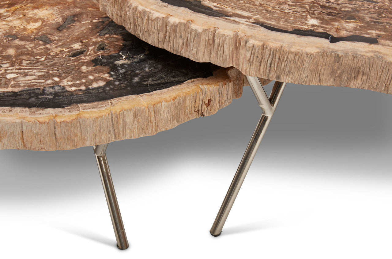 Relique - Lastra Coffee Table - Set of 2 - Polished Stainless Steel Legs - Natural Dark Top