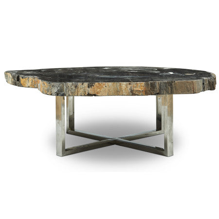 Relique Eliza Coffee Table Polished Stainless Steel Base - Natural Dark Top