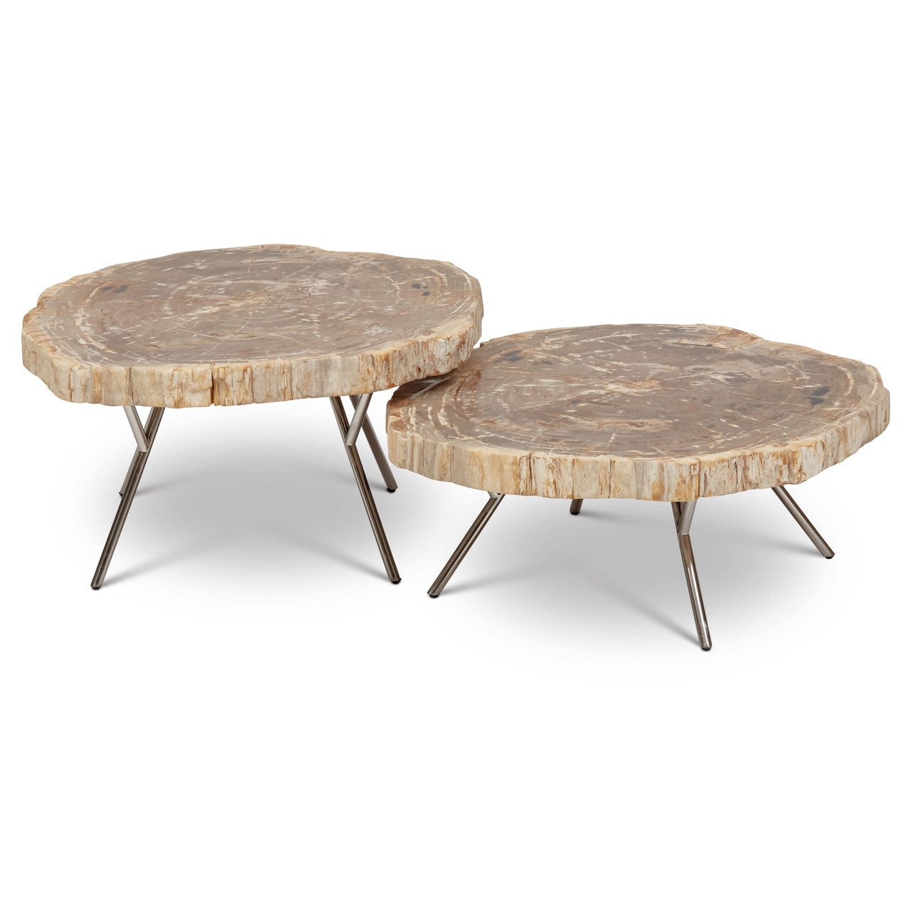 Relique - Lastra Coffee Table - Set of 2 - Polished Stainless Steel Legs - Natural Light Top