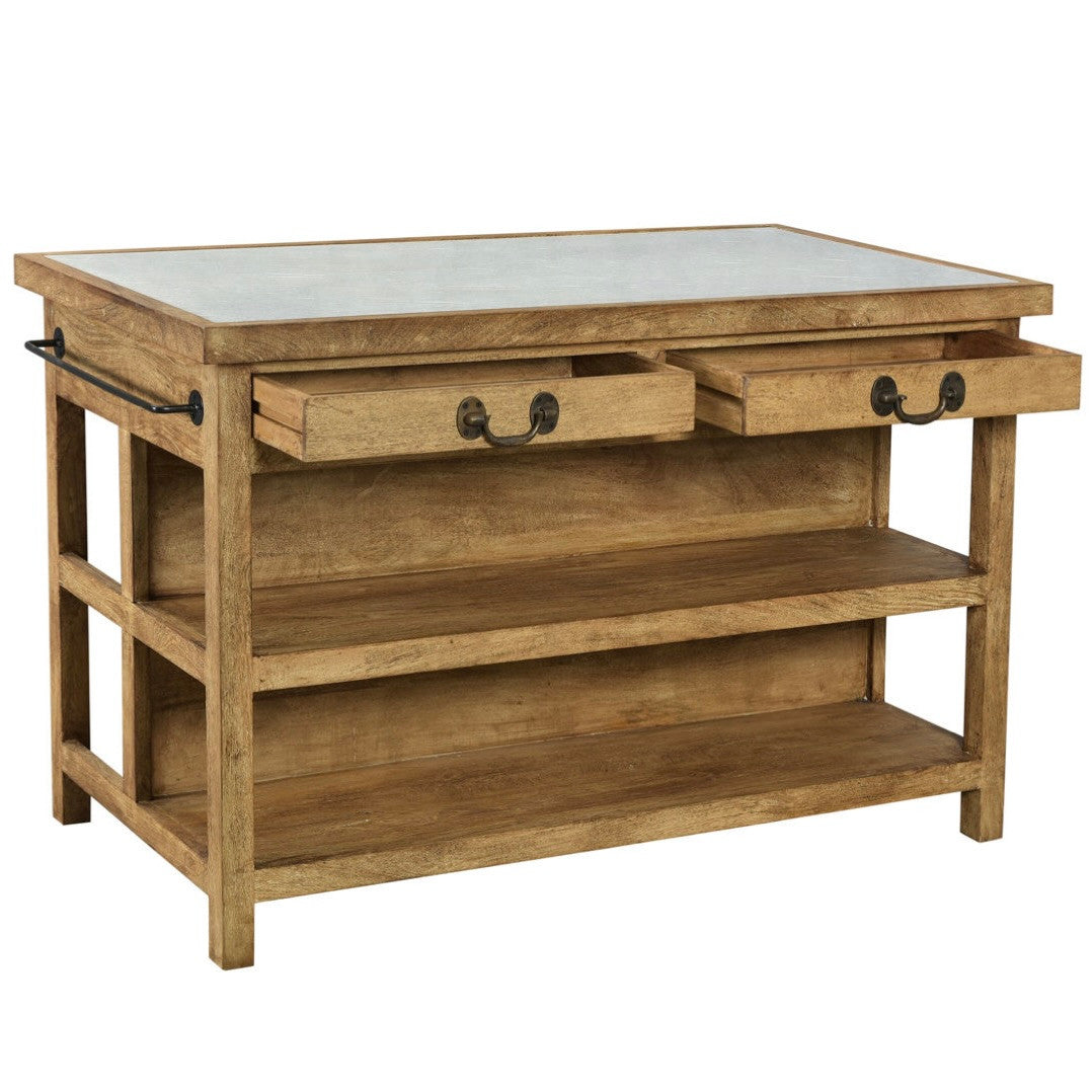 Belding Stone and Mango Wood Kitchen Island 58"