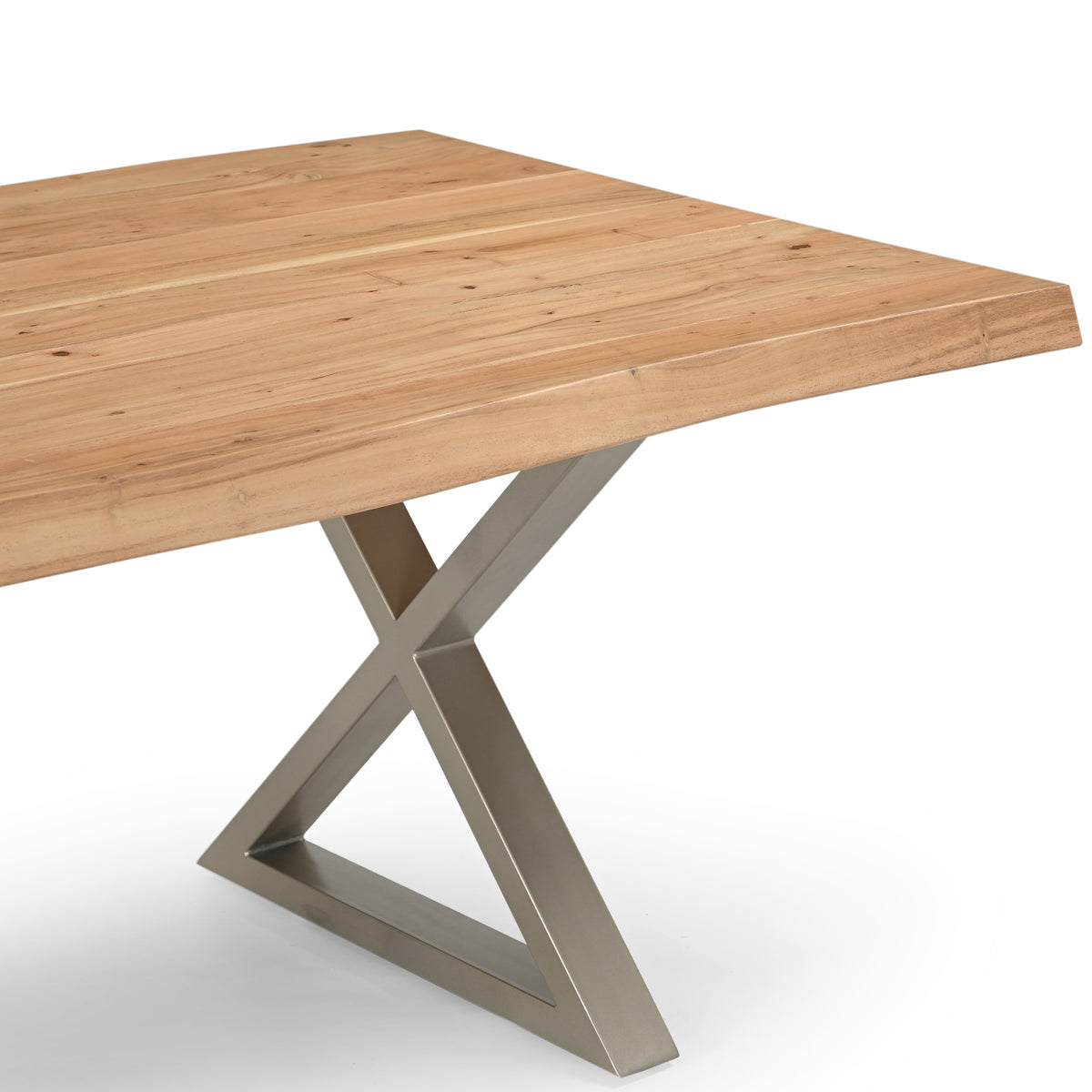 Brooks Dining Table X Base 40" x 79" Teak Top - Pewter Base by Urbia - detail 6