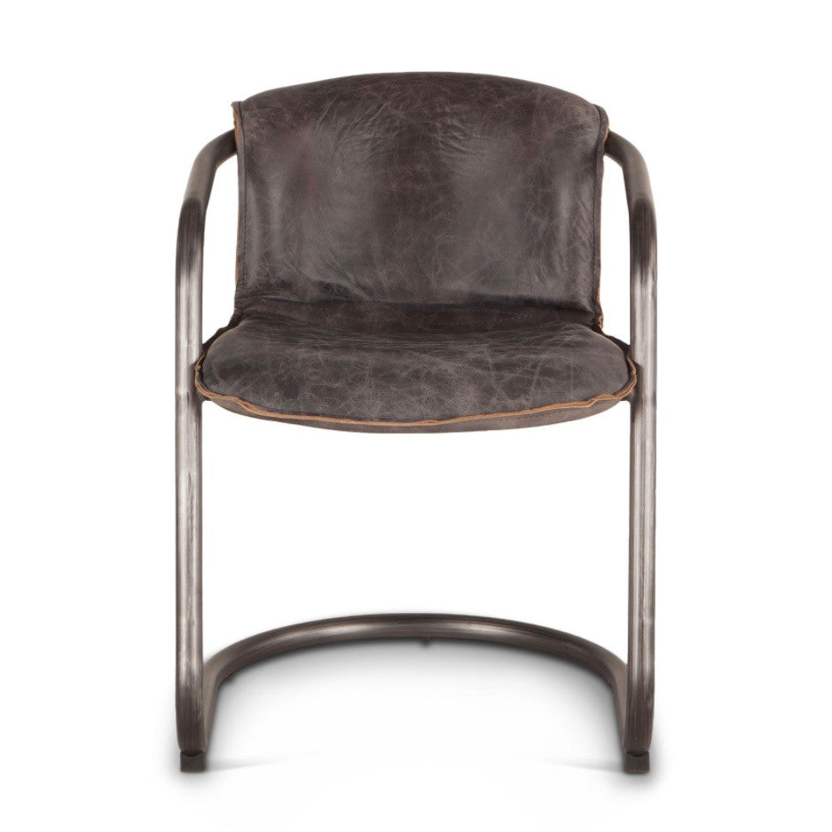 Industrial Loft Metal and Leather Dining Chair Antique Ebony