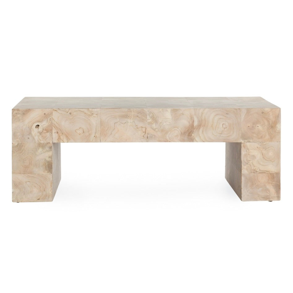 Anders Teak Wood Coffee Table in Cream Wash 51"