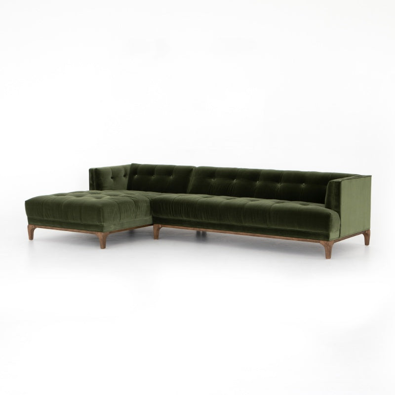 Dylan Modern Olive Green Velvet Tufted Sectional Sofa