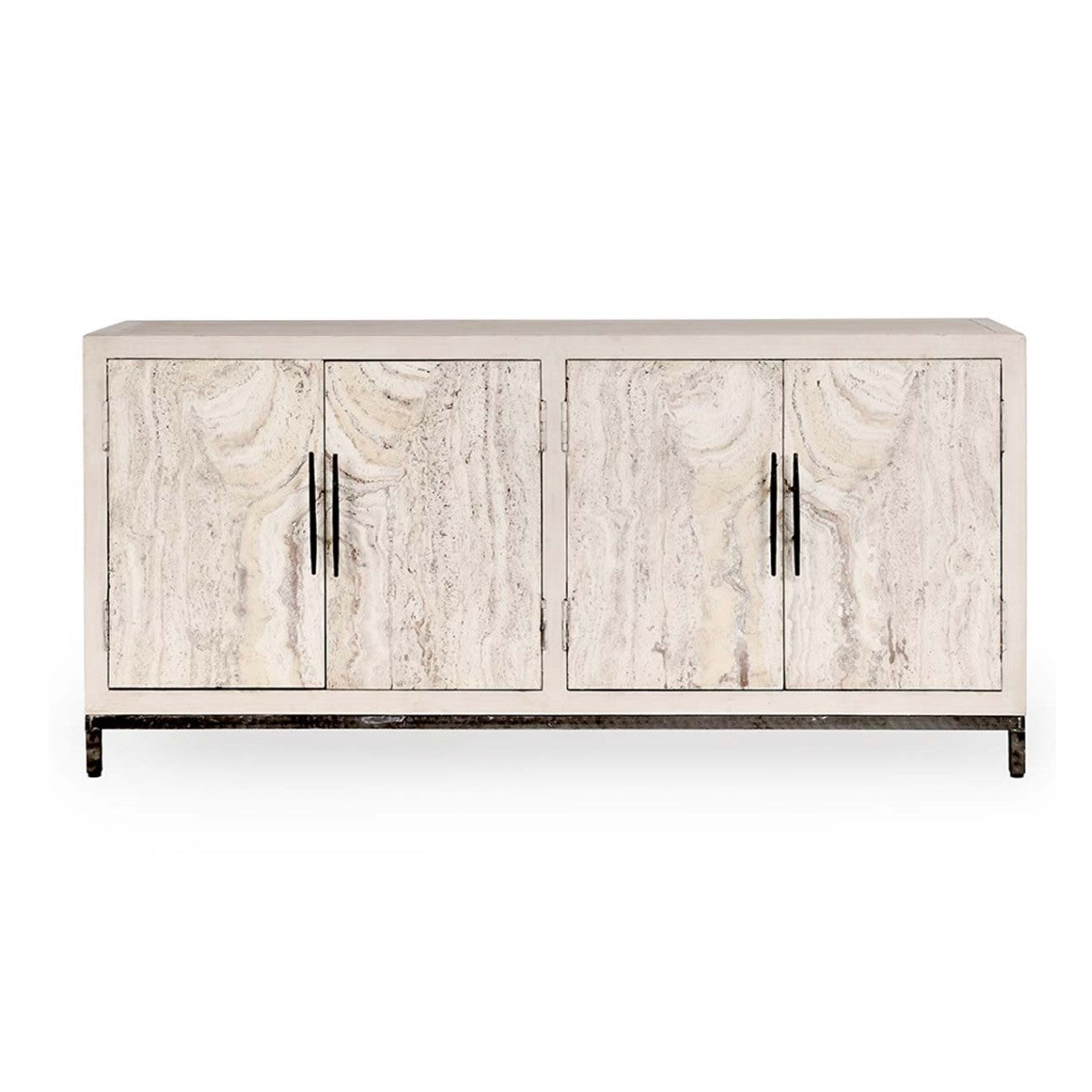 Lisbon 4-Door Reclaimed Wood and Travertine Sideboard 76" - Vintage White