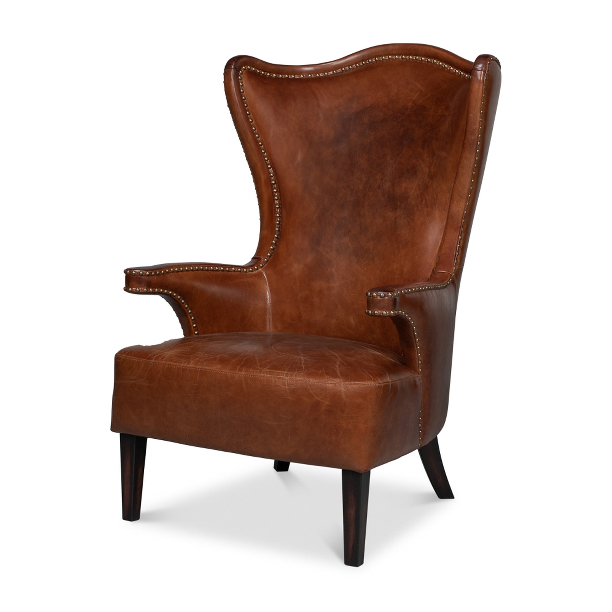 Drake Distilled Leather Chair by Sarreid Ltd