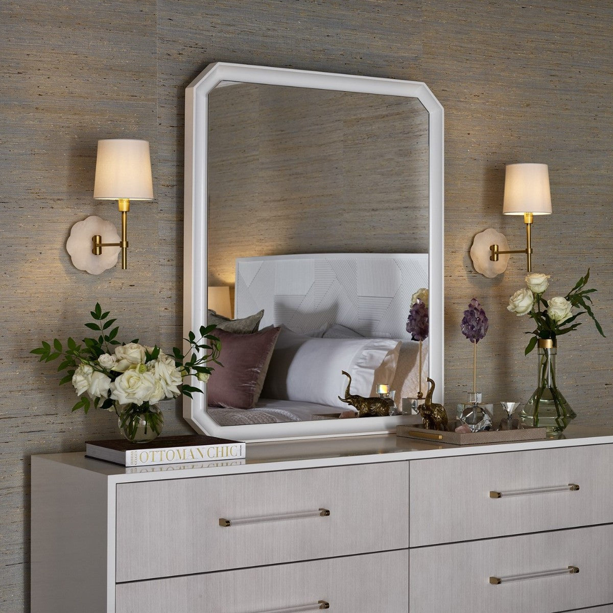 Brentwood White Lacquer 6 Drawers Dresser 68"