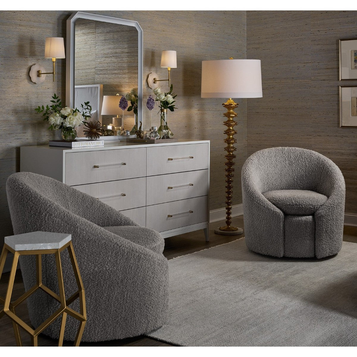 Brentwood White Lacquer 6 Drawers Dresser 68"