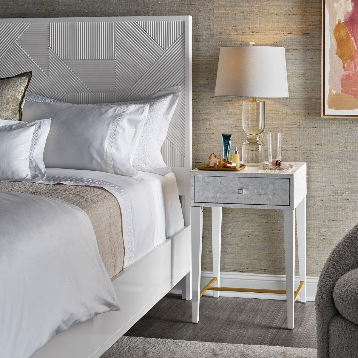 Love Joy Bliss Mother of Pearl Bedside Table