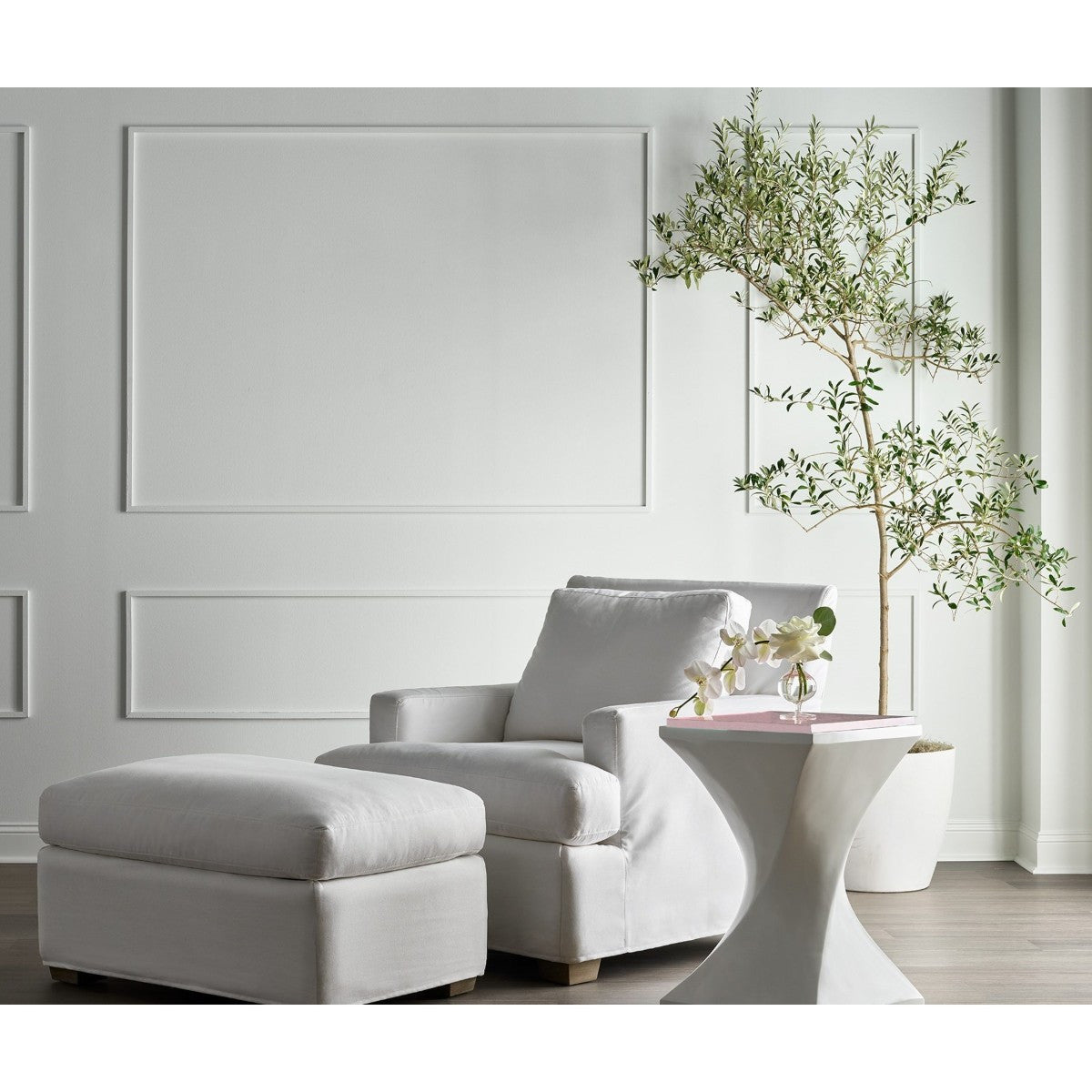 Malibu White Slipcover Ottoman