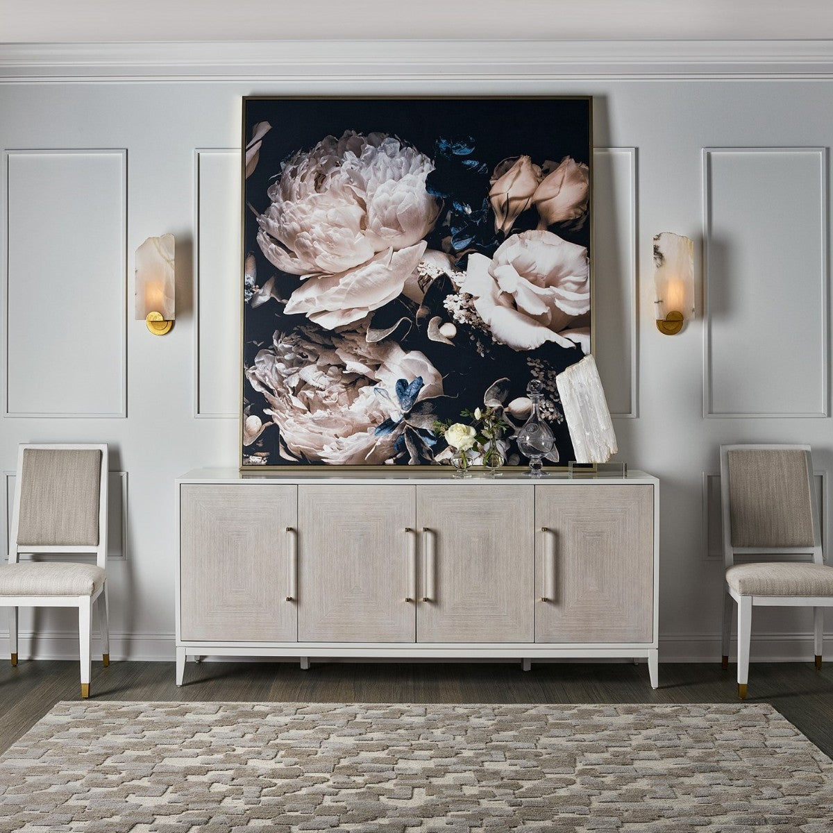 Desert Rose White Lacquer 4 Door Sideboard 78"