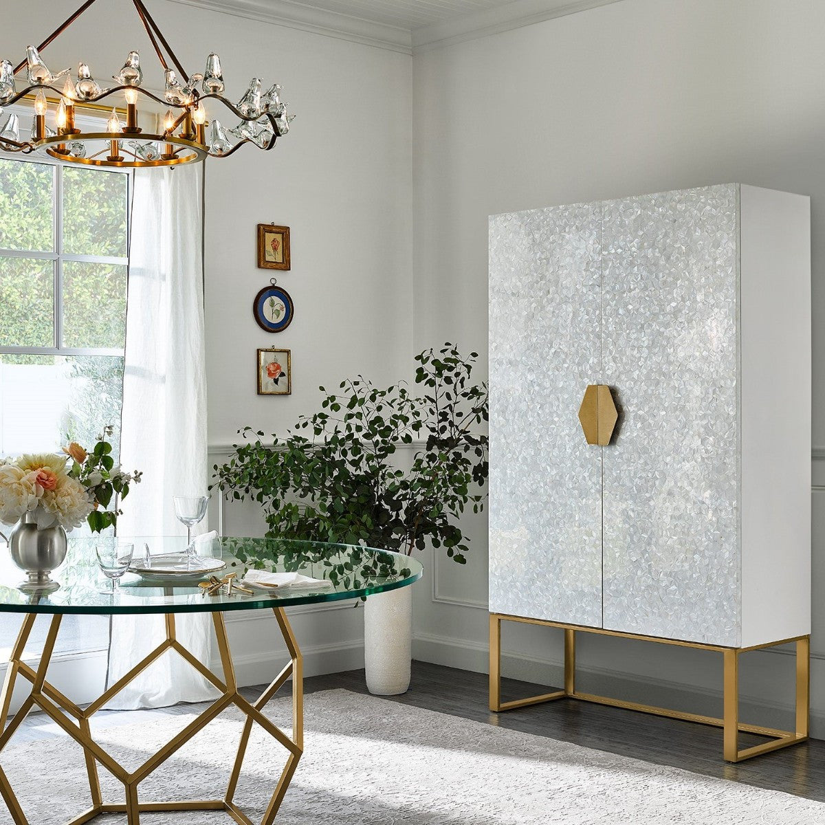 Opaline Mother of Pearl 2 Door Bar Cabinet