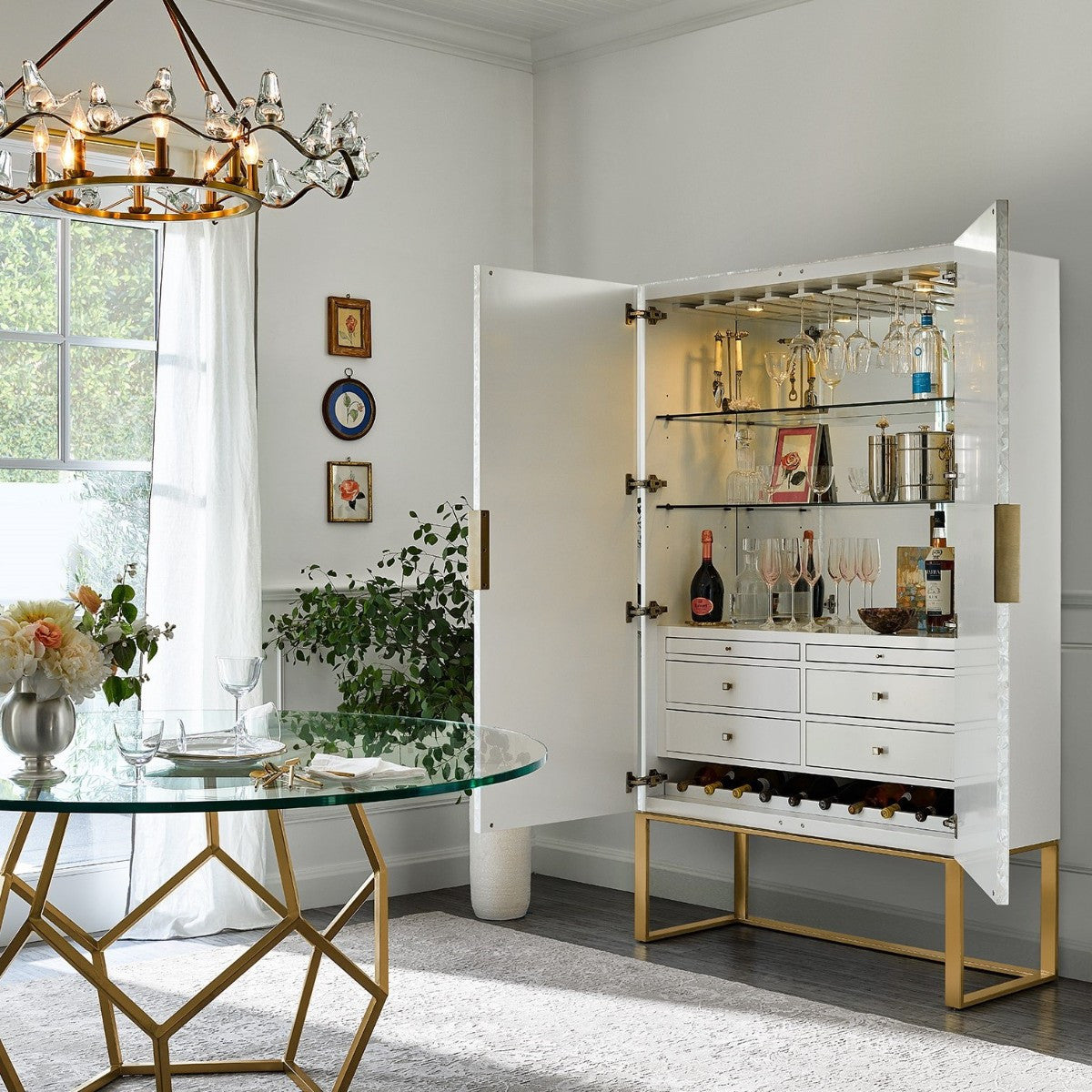 Opaline Mother of Pearl 2 Door Bar Cabinet